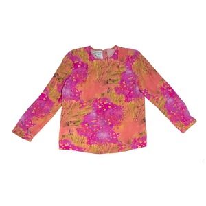 Mirella Cavorso Roma Silk Blouse Medium Pink Longsleeved Abstract Italy Vintage
